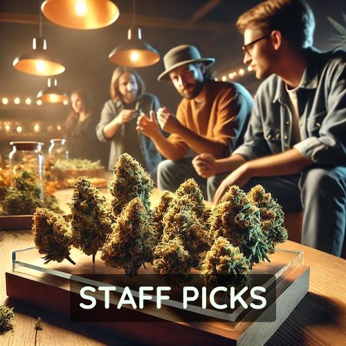 our Staff Picks showcase the absolute best flowers—premium strains that stand out for their potency, flavor